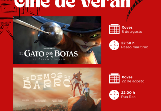 O Concello de Neda convida a nenos e maiores ao pase do filme de animación “El gato con botas: el último deseo” este xoves no paseo marítimo